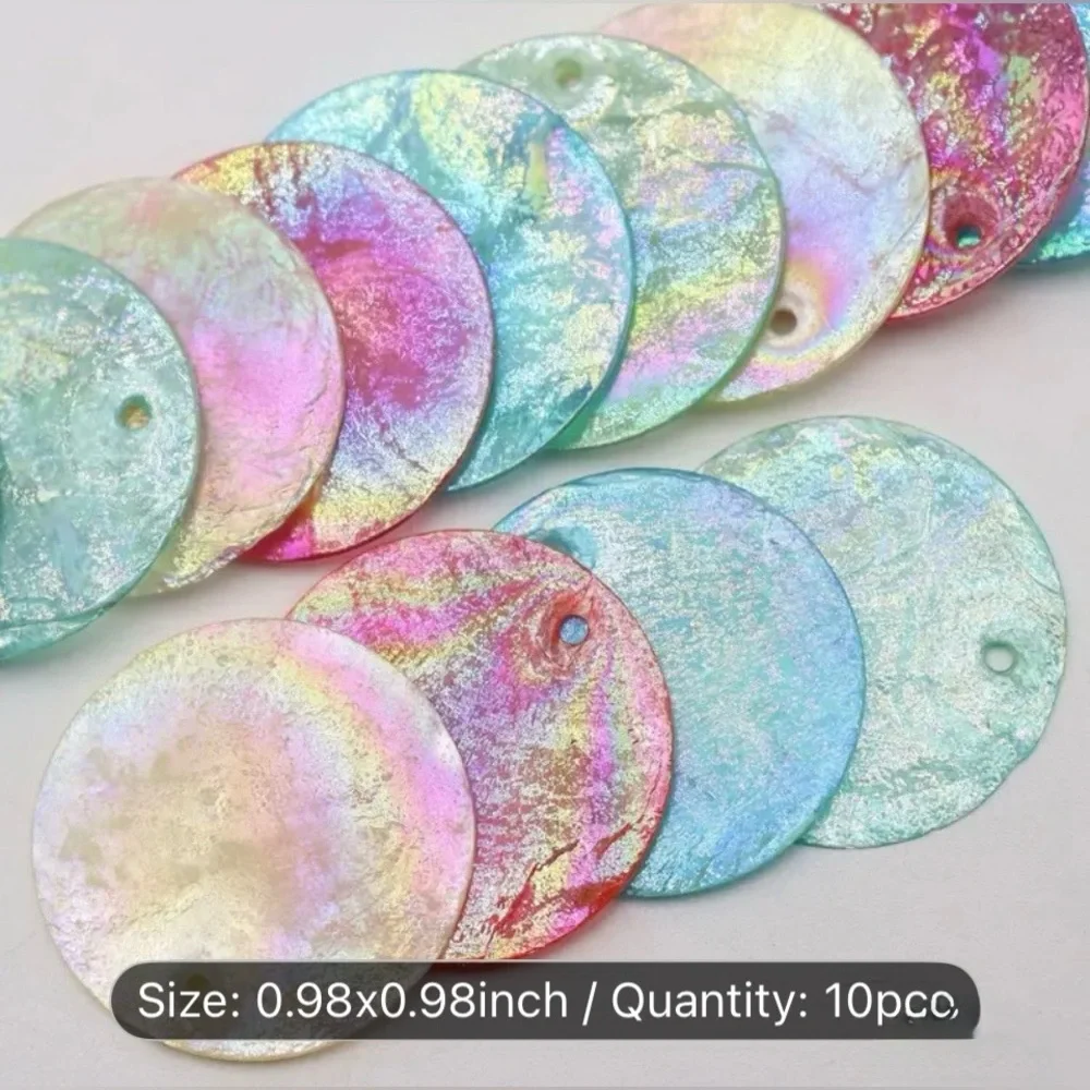 10 Pack 25mm Round Shell Charms Assorted Colors Sew On Paillettes Craft DIY